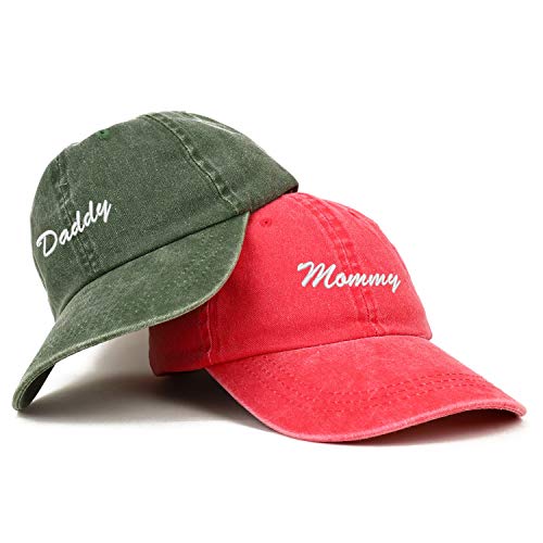 Trendy Apparel Shop Script Mommy and Daddy Pigment Dyed Couple 2 Pc Cap Set