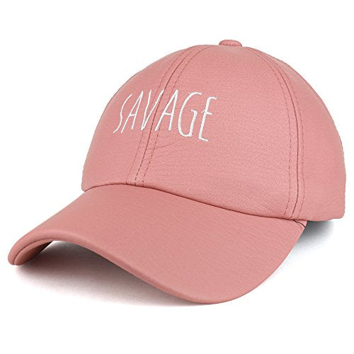 Trendy Apparel Shop PU Leather Savage Embroidered Unstructured Baseball Cap