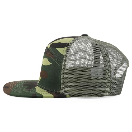 Trendy Apparel Shop Plain 7 Panel Structured Flat Bill Mesh Back Trucker Cap