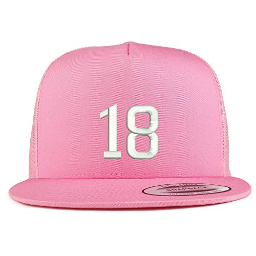 Trendy Apparel Shop Number 18 Embroidered 5 Panel Flatbill Trucker Mesh Cap