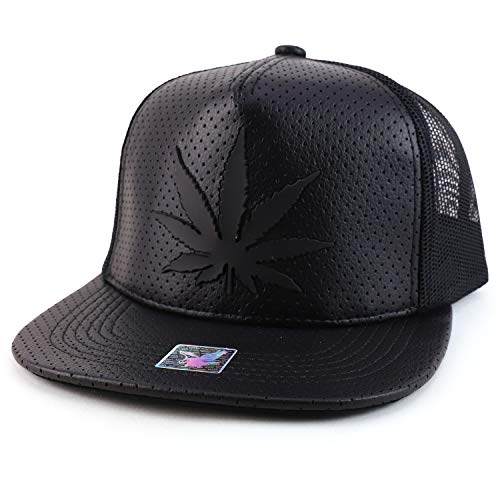 Trendy Apparel Shop Rubber Marijuana Leaf Patch Leather Flatbill Snapback Cap