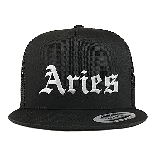 Trendy Apparel Shop Aries Old English 5 Panel Flatbill Trucker Cap