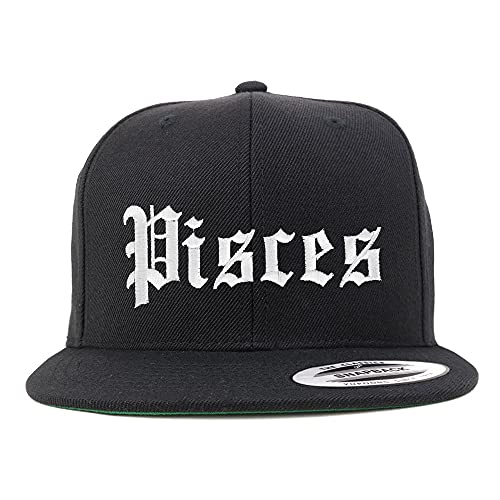 Trendy Apparel Shop Pisces Old English Embroidered Flatbill Snapback