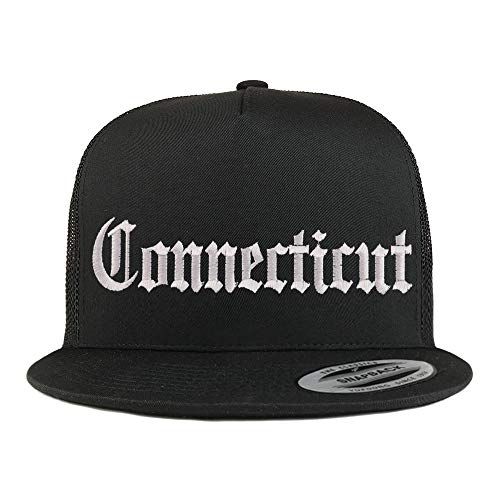Trendy Apparel Shop Connectiut State Old English 5 Panel Flatbill Trucker Cap