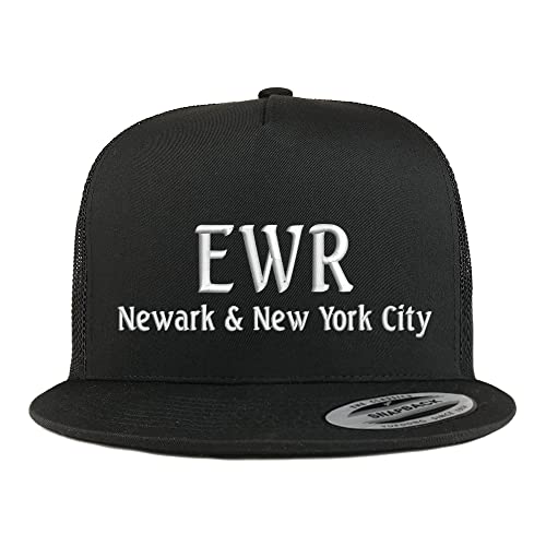 Trendy Apparel Shop EWR Newark and New York City Embroidered 5 Panel Flatbill Trucker Cap