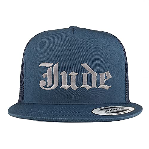 Trendy Apparel Shop Jude Old English 5 Panel Flatbill Trucker Cap