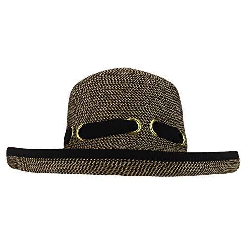 Trendy Apparel Shop UPF 50+ Kettle Brim Paper Braid Tweed Ribbon Gromet Tie Hat