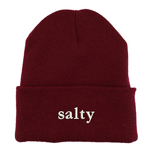 Trendy Apparel Shop Salty Embroidered Made in USA Cuff Folded Acylic Knit Winter Beanie Hat