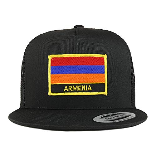 Trendy Apparel Shop Armenia Flag 5 Panel Flatbill Trucker Mesh Snapback Cap