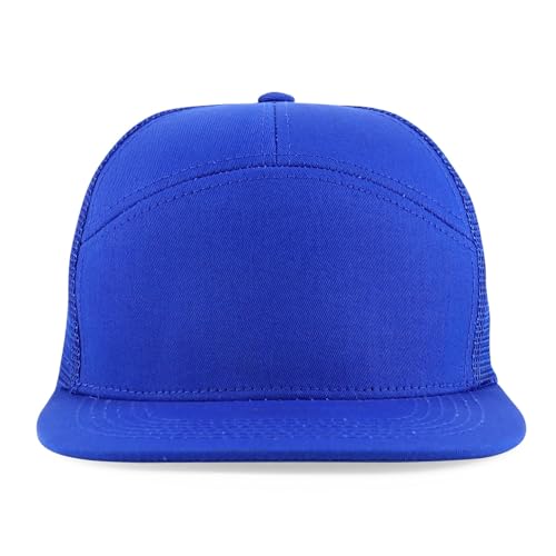 Trendy Apparel Shop Plain 7 Panel Structured Flat Bill Mesh Back Trucker Cap