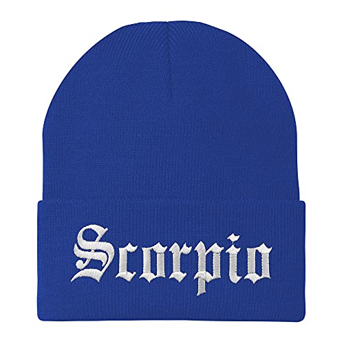 Trendy Apparel Shop Scorpio Old English Embroidered Long Cuff Beanie