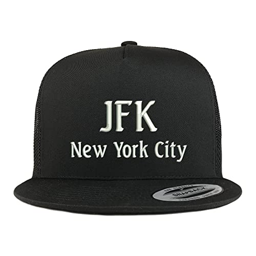 Trendy Apparel Shop JFK New York City Embroidered 5 Panel Flatbill Trucker Cap