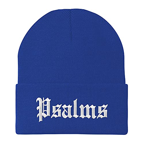 Trendy Apparel Shop Psalms Old English Embroidered Long Cuff Beanie