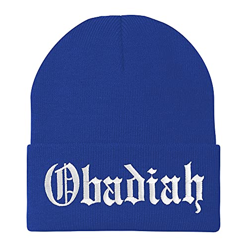 Trendy Apparel Shop Obadiah Old English Embroidered Long Cuff Beanie
