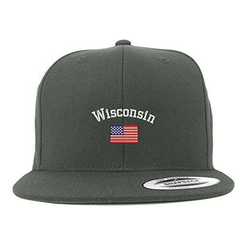 Trendy Apparel Shop Wisconsin USA Flag Embroidered Flatbill Snapback