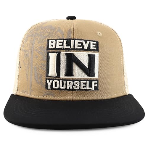 Trendy Apparel Shop Believe in Yourself 3D Embroidered Flat Bill Snapback Trucker Cap