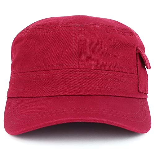 Trendy Apparel Shop Plain Castro Flat Top Style Army Cap with Pocket