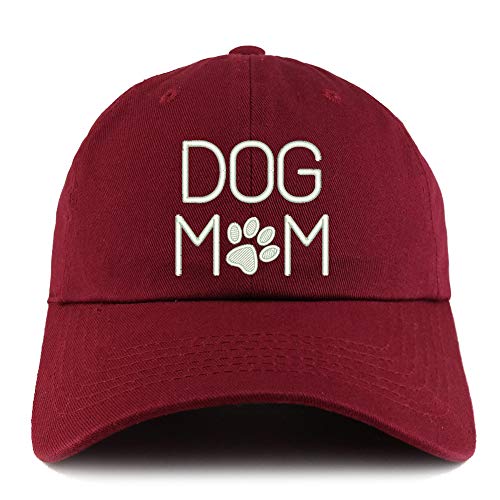 Trendy Apparel Shop Dog Mom with Paw Embroidered Low Profile Soft Cotton Dad Hat Cap