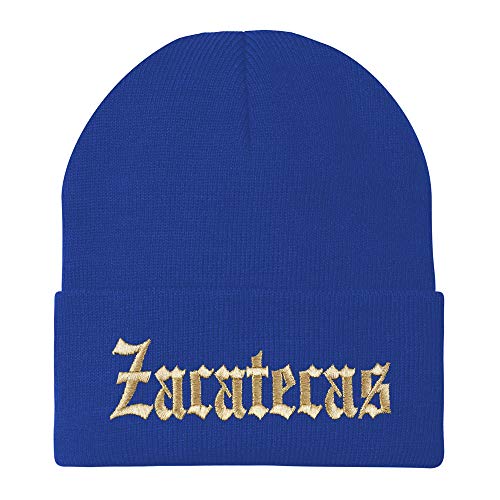 Trendy Apparel Shop Old English Zacatecas Gold Embroidered Acrylic Knit Beanie Cap