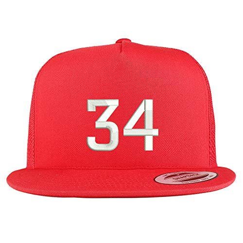 Trendy Apparel Shop Number 34 Embroidered 5 Panel Flatbill Trucker Mesh Cap