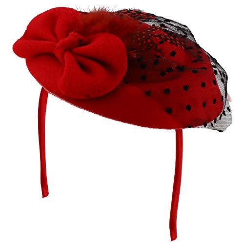 Trendy Apparel Shop Felt Big Bow Accented Polka Dot Netting Round Fascinator Headband