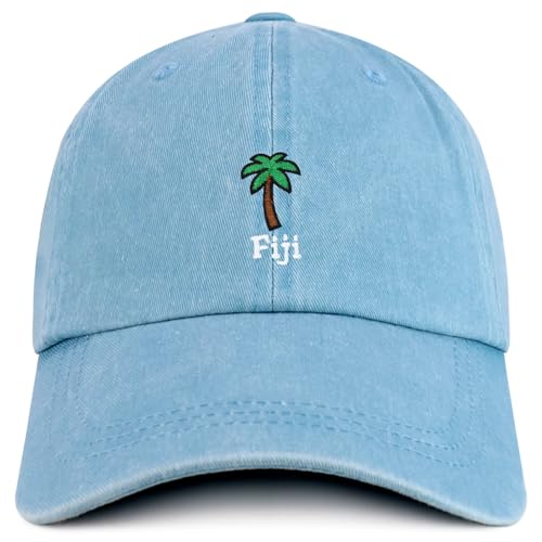 Trendy Apparel Shop Fiji with Palm Tree Embroidered Pigment Dyed Cotton Baseball Cap
