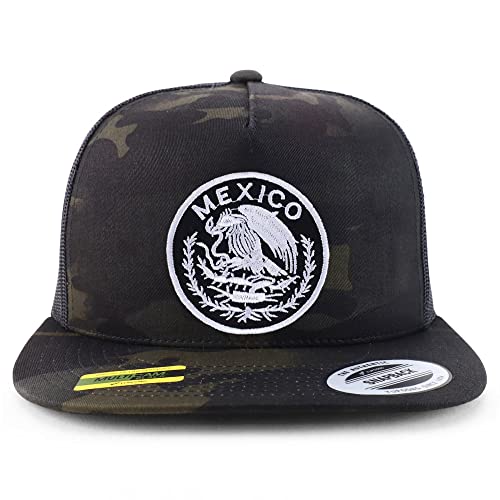 Trendy Apparel Shop Circular Mexico Patch 5 Panel Flatbill Trucker Cap