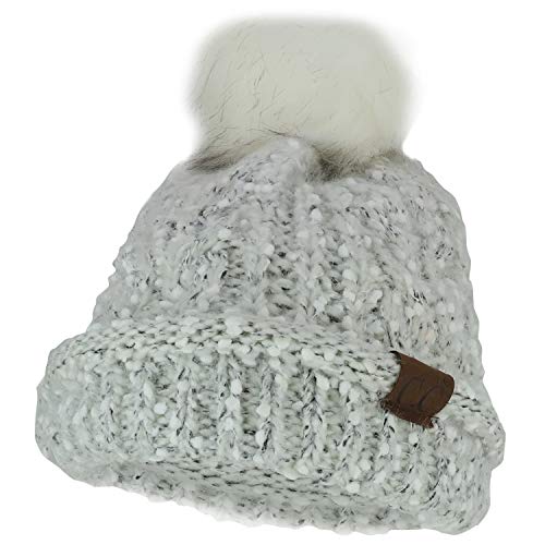 Trendy Apparel Shop Marled Winter Fur Pom Cuff Long Stretchy Beanie