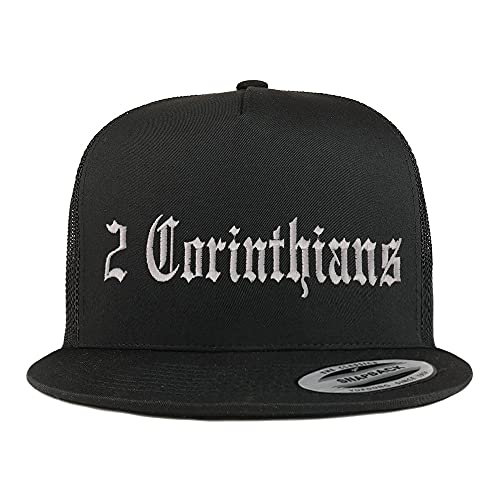 Trendy Apparel Shop 2 Corinthians Old English 5 Panel Flatbill Trucker Cap