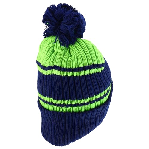 Trendy Apparel Shop Stripe Pattern Ribbed Knit Cuff Long Beanie with Pom Pom