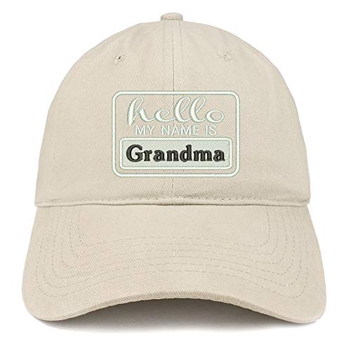Trendy Apparel Shop Hello My Name is Grandma Soft Crown 100% Brushed Cotton Cap