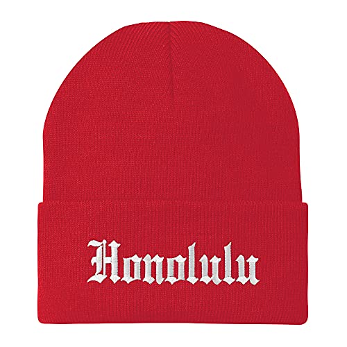 Trendy Apparel Shop Honolulu Old English Embroidered Long Cuff Beanie