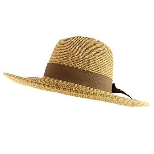 Trendy Apparel Shop Women's Fedora Crown Ribbon Band Wide Brim Sun Hat