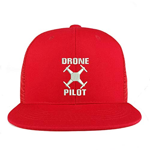 Trendy Apparel Shop Drone Operator Pilot Embroidered Cotton Flatbill Mesh Back Trucker Cap