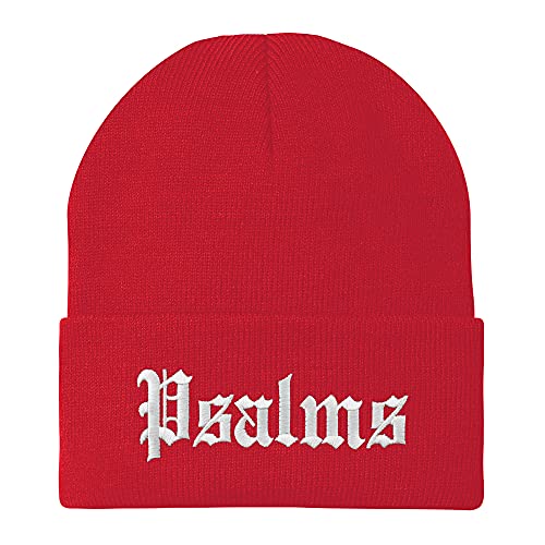 Trendy Apparel Shop Psalms Old English Embroidered Long Cuff Beanie