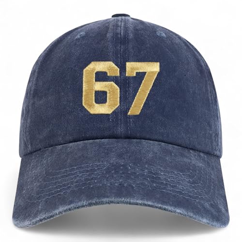 Trendy Apparel Shop Number 67 Gold Thread Embroidered Pigment Dyed Cotton Baseball Cap