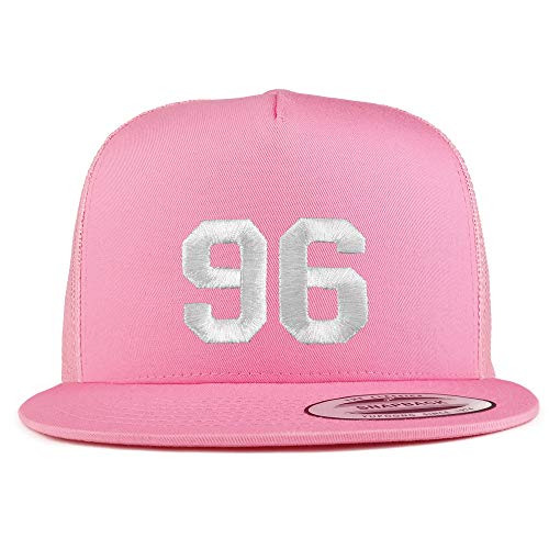 Trendy Apparel Shop Number 96 White Thread Embroidered Flat Bill 5 Panel Trucker Cap