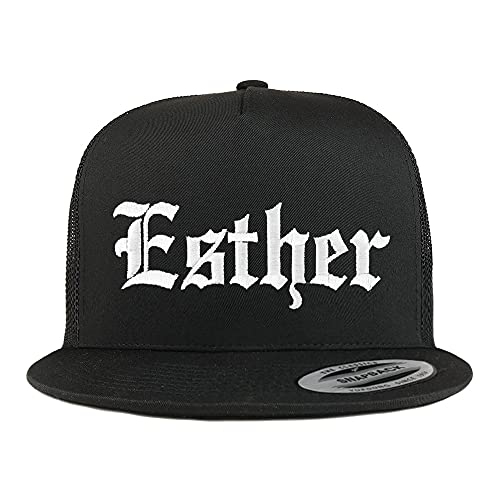 Trendy Apparel Shop Esther Old English 5 Panel Flatbill Trucker Cap