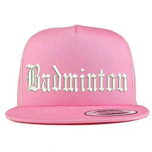 Trendy Apparel Shop Old English Badminton 5 Panel Flatbill Trucker Cap
