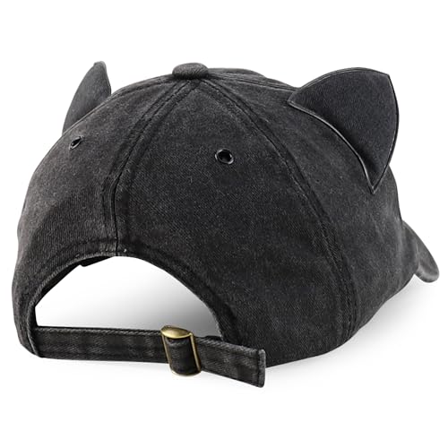 Trendy Apparel Shop Washed Cotton Cat Ear Baseball Cap with Sunglasses Holder