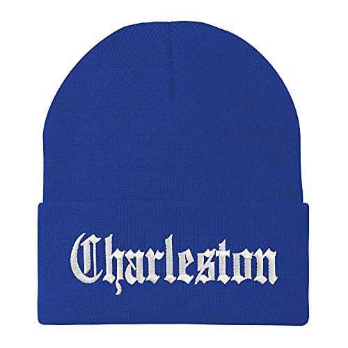 Trendy Apparel Shop Charleston Old English Embroidered Long Cuff Beanie