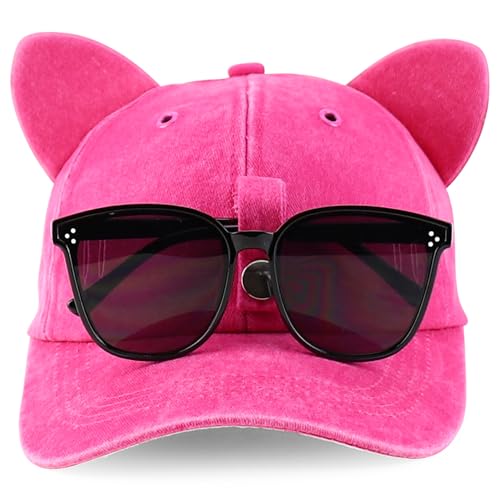 Trendy Apparel Shop Washed Cotton Cat Ear Baseball Cap with Sunglasses Holder