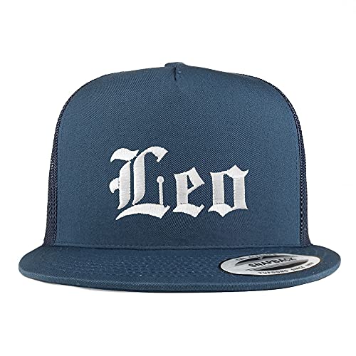 Trendy Apparel Shop Leo Old English 5 Panel Flatbill Trucker Cap