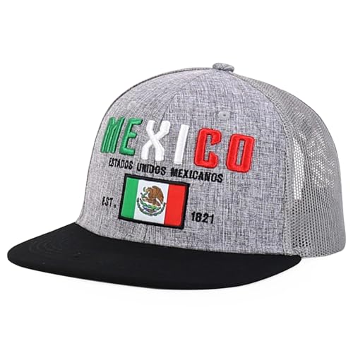 Trendy Apparel Shop 6 Panel Structured 3D Mexico Embroidered Flatbill Snapback Turcker Cap