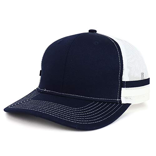 Trendy Apparel Shop Two Striped Flatbill Snapback Trucker Mesh Cap