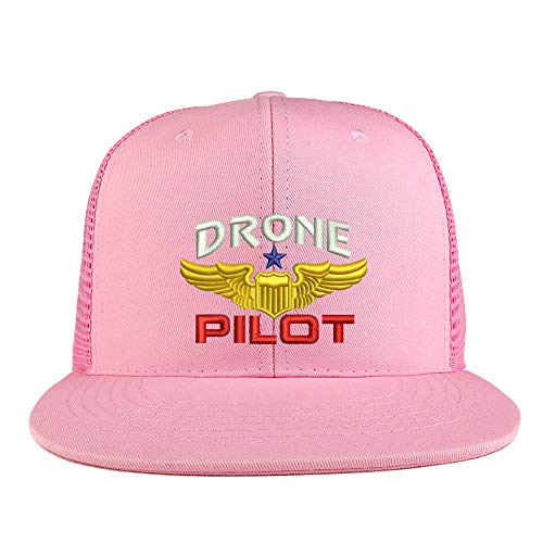 Trendy Apparel Shop Drone Pilot Aviation Wing Embroidered Cotton Flatbill Mesh Back Trucker Cap