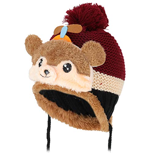 Trendy Apparel Shop Kid's Youth Size Bear Pom Knit Beanie with Tassel