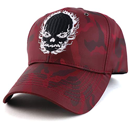 Trendy Apparel Shop Flame Skeleton Skull Nyon Camo Baseball Cap