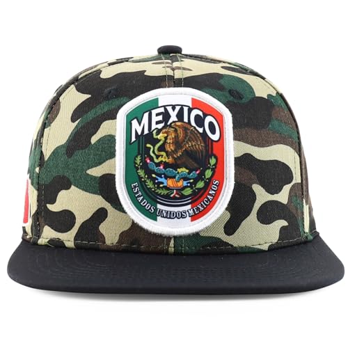 Trendy Apparel Shop 6 Panel Structured Mexico Eagle Flat Bill Snapback Baseball Cap