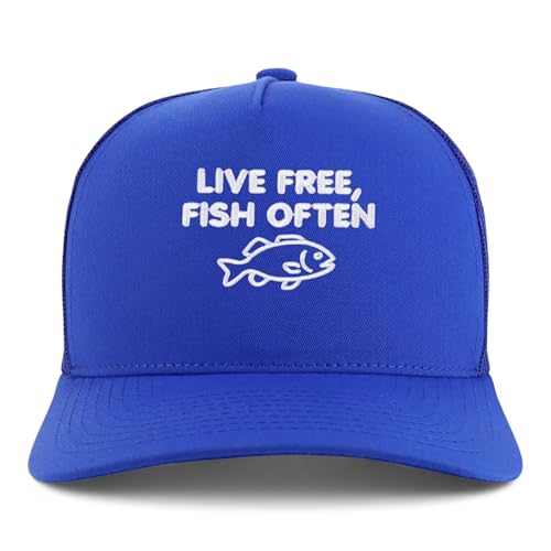 Trendy Apparel Shop Live Free, Fish Often Embroidered 5 Panel Snapback Trucker Cap